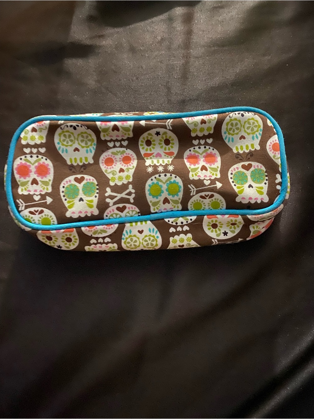 Colorful sugar skull and crossbones pattern zipper pouch